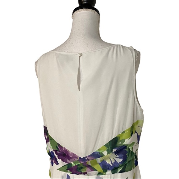 Ralph Lauren Sleeveless Pleated Fit & Flare Floral Dress SZ 14 White Multicolor - Picture 7 of 10